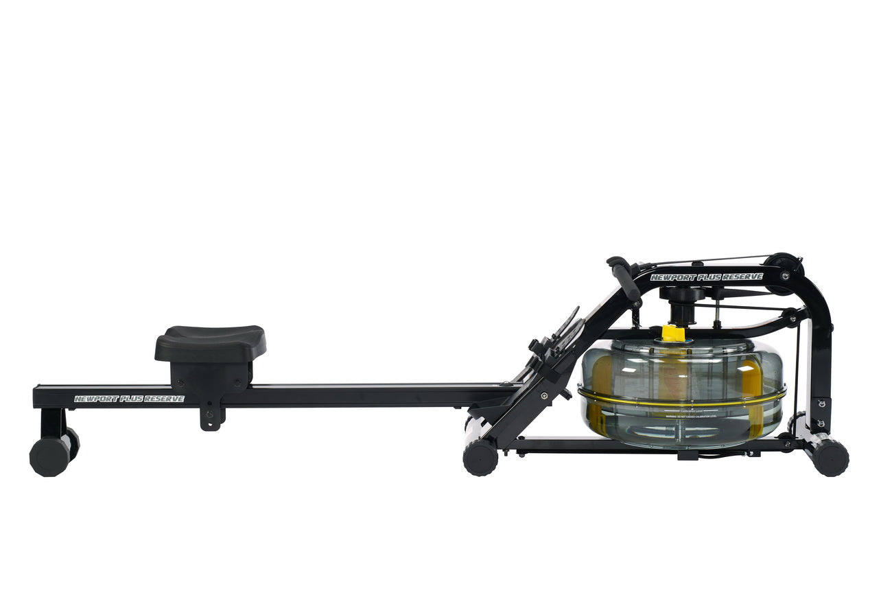 Indoor Fluid Rowing Machine with Computer Display - Newport Plus Reserve with Black Rails and 4 Levels of Resistance