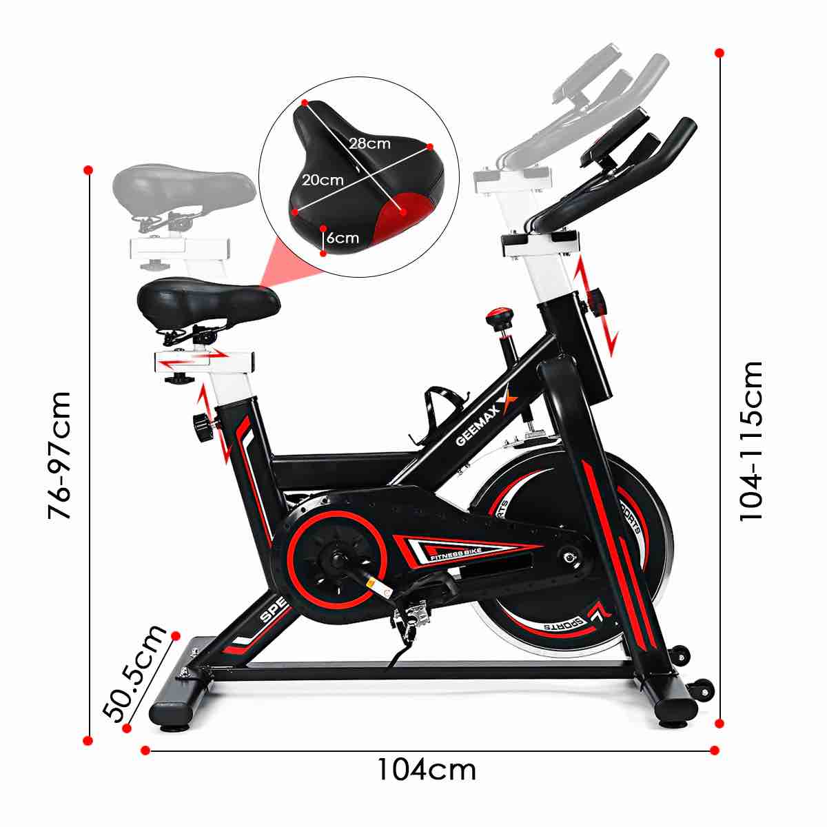 Indoor Cycling Bike - Home Gym Exercise Bike with Comfortable Seat Cushion - Health & Fitness Resistance Bike GEEMAX -  CFB - 39846518